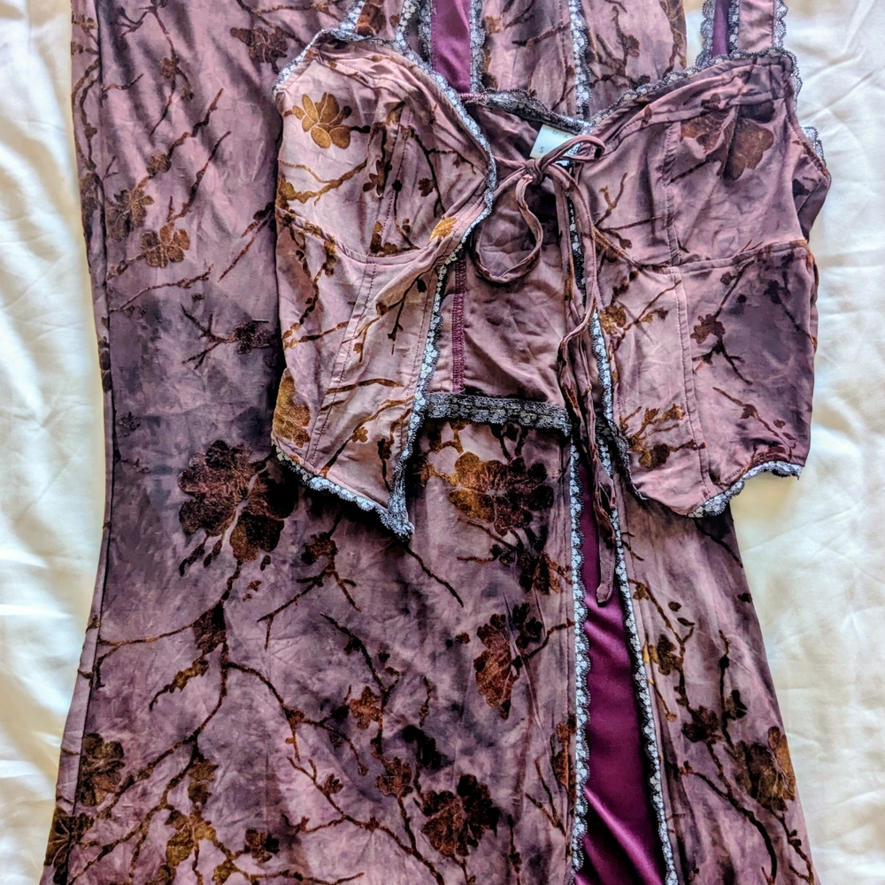 Daisy Mauve and Brown Floral Chemise Set